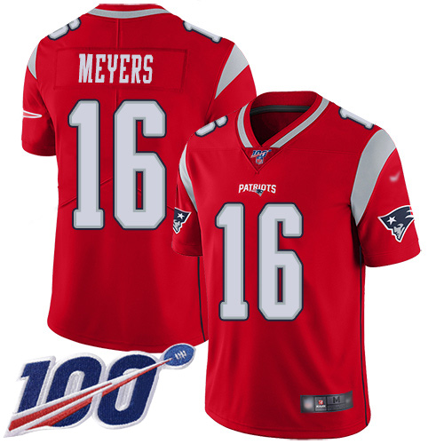 New England Patriots Football #16 100th Season Inverted Limited Red Men Jakobi Meyers NFL Jersey->youth nfl jersey->Youth Jersey